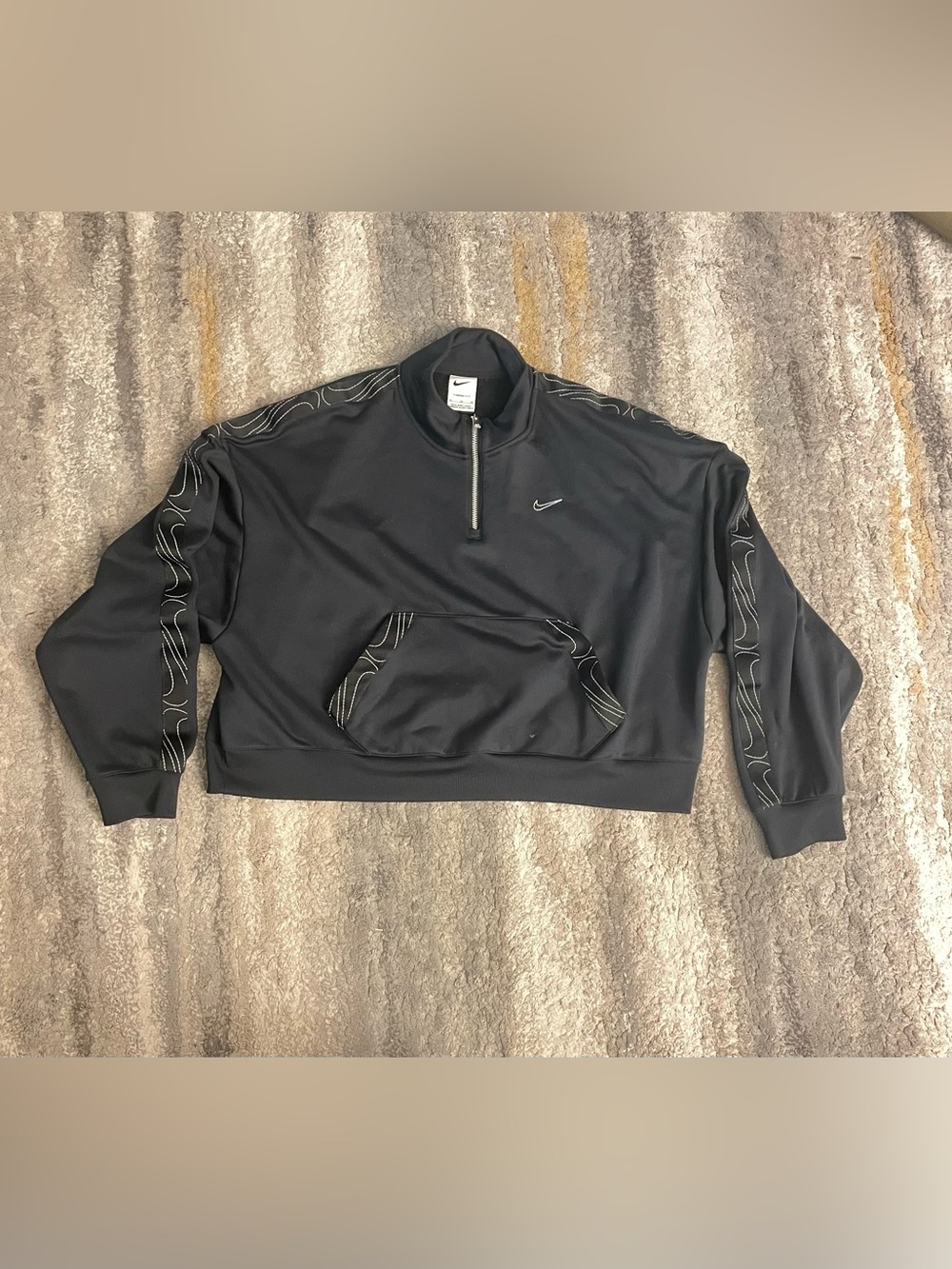 Women's Black Mock Neck long -Sleeve Pullover crop Sweater half zip therma fit